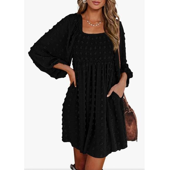 BTFBM Women's Black Square Neck Long Sleeve Dress Size XXL - Picture 1 of 12